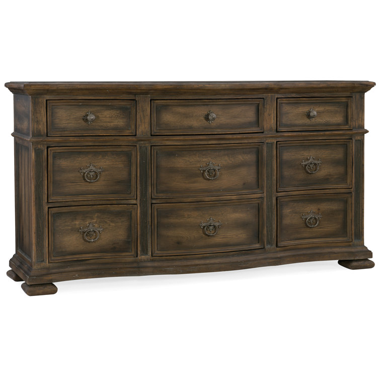 Traditional Brown and Black 9-Drawer Dresser with Felt Lining
