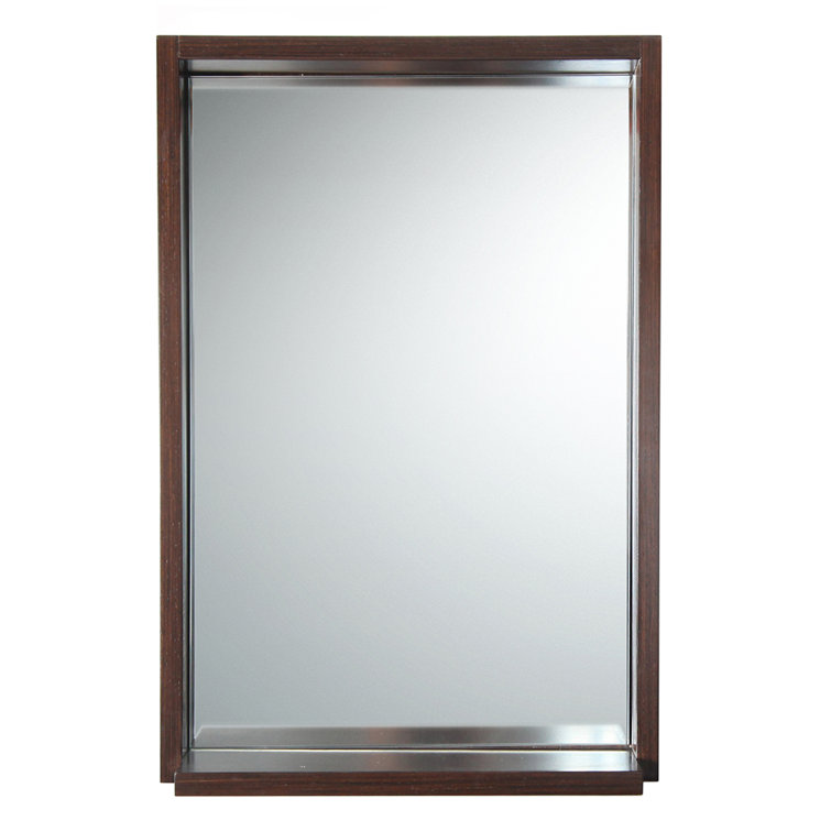 Wenge Brown Rectangular Wood Vanity Mirror with Shelf