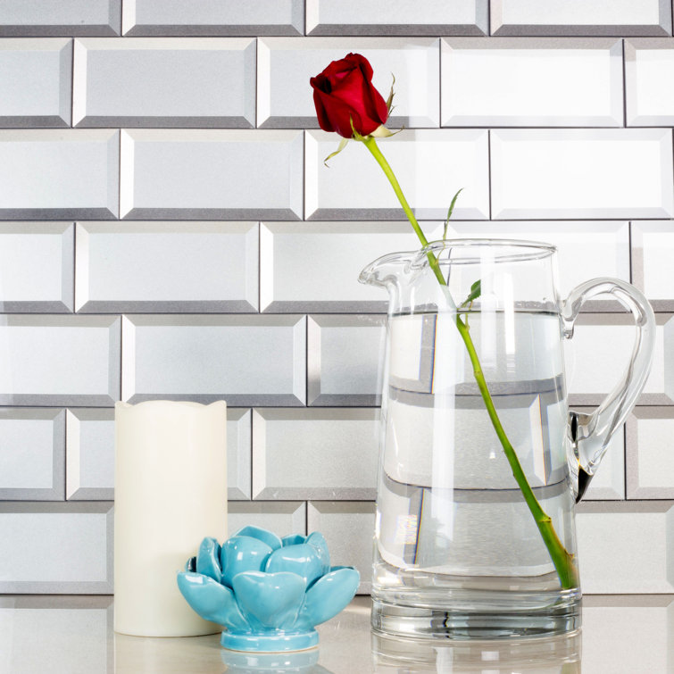 Silver Beveled Glass Subway Wall Tile 3x6
