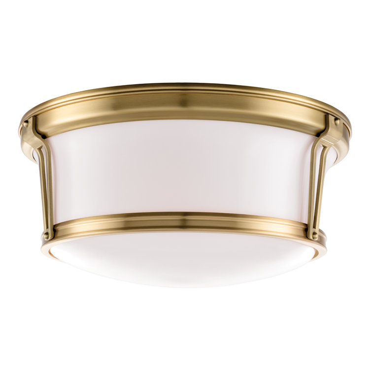 Elegant Aged Brass 3-Light Flush Mount with Glossy Opal Shade