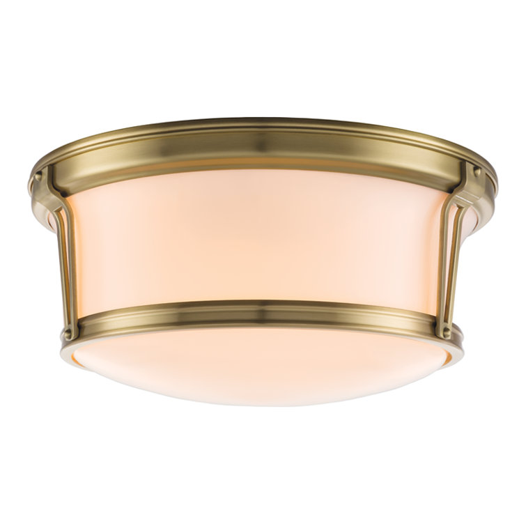 Elegant Aged Brass 3-Light Flush Mount with Glossy Opal Shade