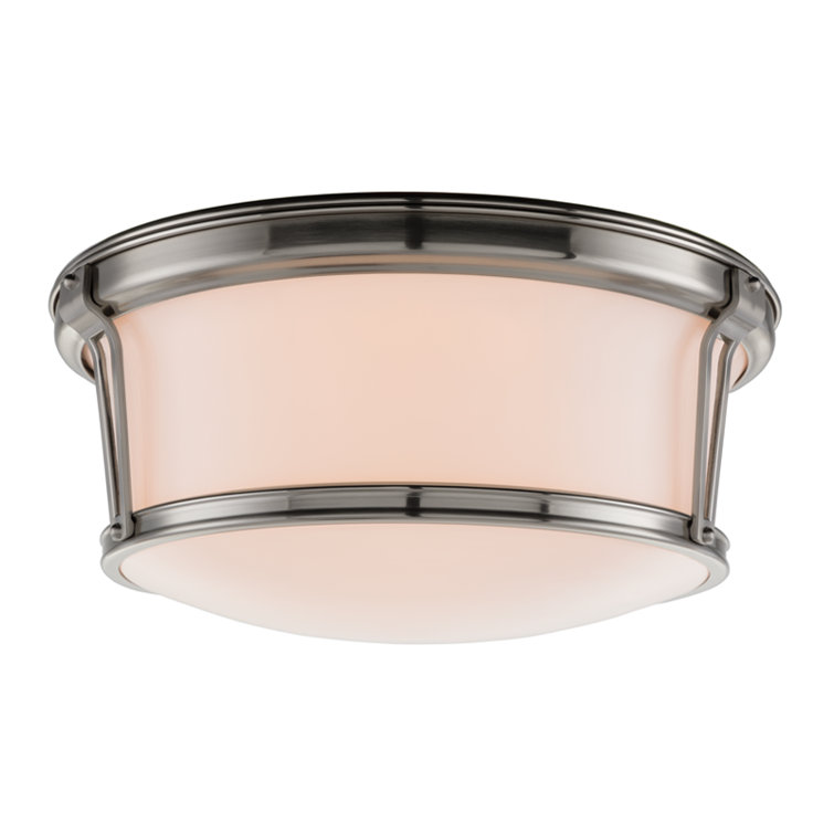 Elegant Aged Brass 3-Light Flush Mount with Glossy Opal Shade