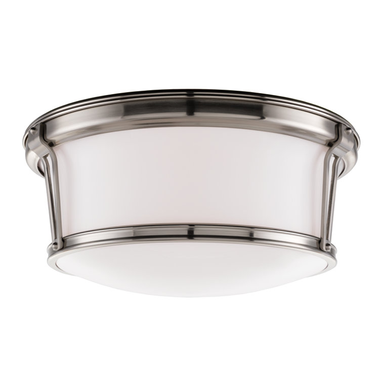 Elegant Aged Brass 3-Light Flush Mount with Glossy Opal Shade