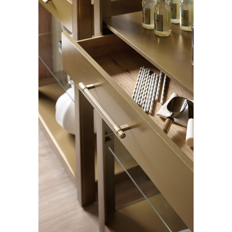 Brushed Brass and Glass Tall Adjustable Bookcase with Drawer