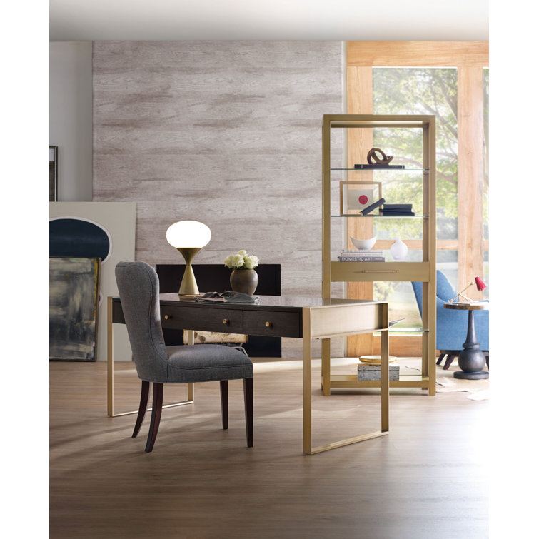 Brushed Brass and Glass Tall Adjustable Bookcase with Drawer