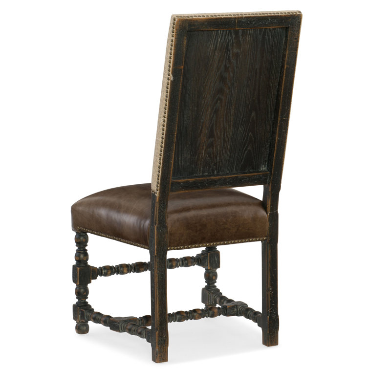 Rustic Black and Brown Leather Upholstered Side Chair