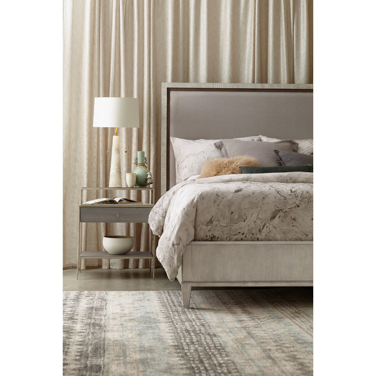 Gray King Upholstered Bed with Wood Frame