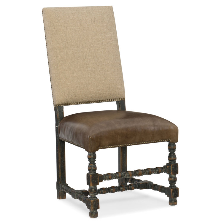 Rustic Black and Brown Leather Upholstered Side Chair