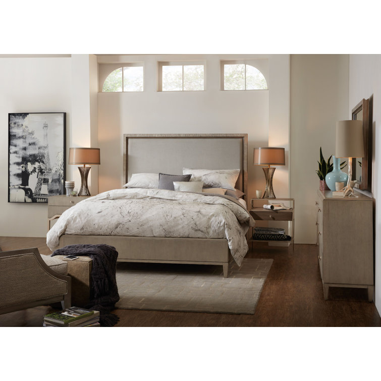 Gray King Upholstered Bed with Wood Frame