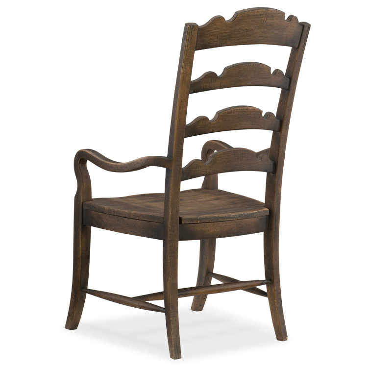 Saddle Brown Traditional Ladderback Arm Chair with Slat Wood Design