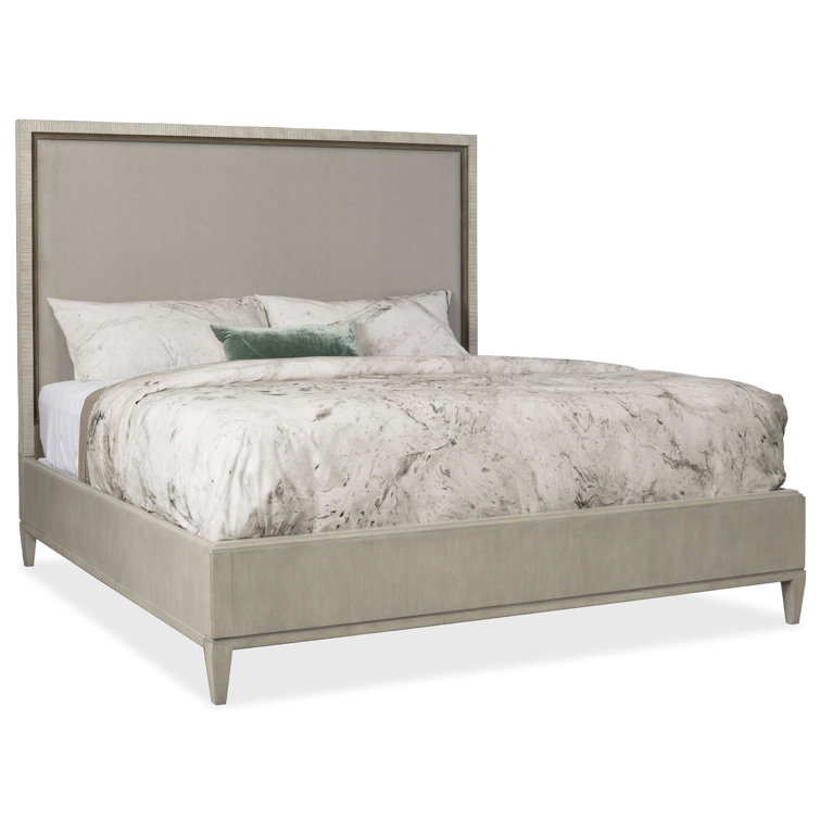 Gray King Upholstered Bed with Wood Frame