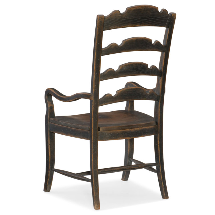 Black Ladderback Wood Arm Chair with Slat Design