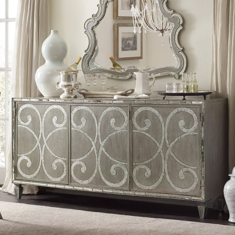 Beige Mirrored Poplar Traditional Media Console