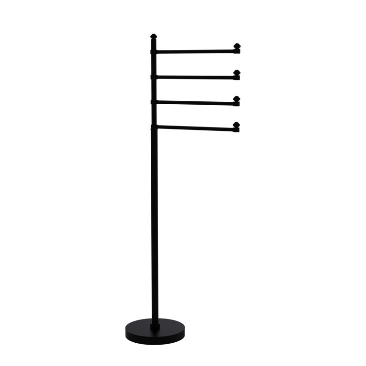 Matte Black Brass Freestanding Towel Stand with Pivoting Arms