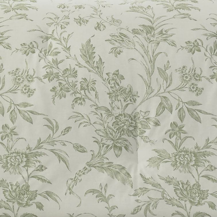 Jade Green and Cream Floral Cotton Comforter Set - Full/Queen