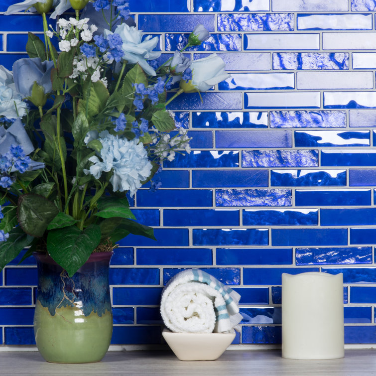 Landscape Mediterranean Blue Glossy Glass Mosaic Tile