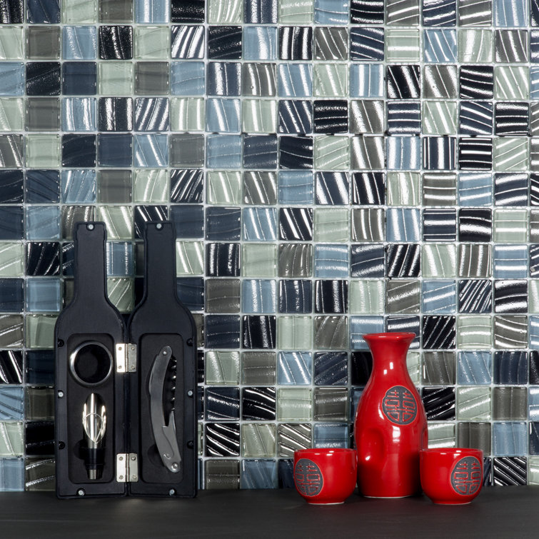New Era 12x12 Blue and Gray Glass Mosaic Tile