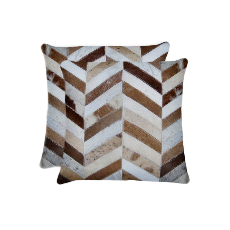 Torino 18" Brown and Natural Cowhide Chevron Pillow Set