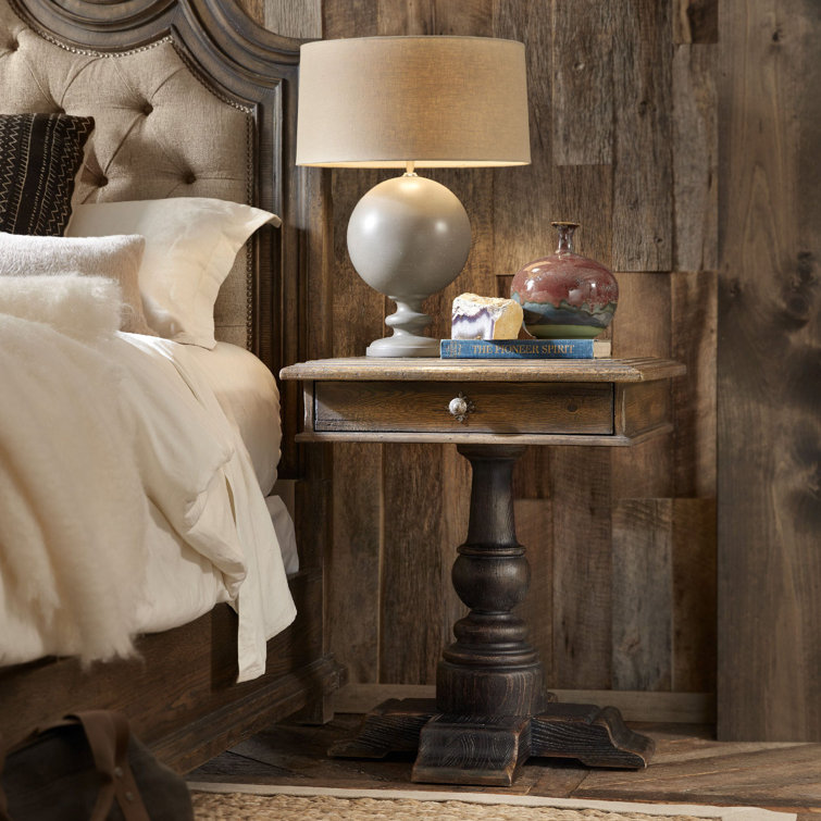 Traditional Brown Wood 1-Drawer Pedestal Nightstand