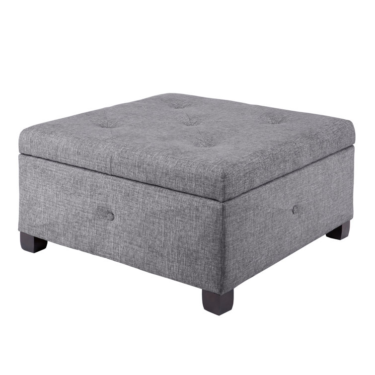 Charcoal Tufted Square Storage Ottoman with Graduated Legs