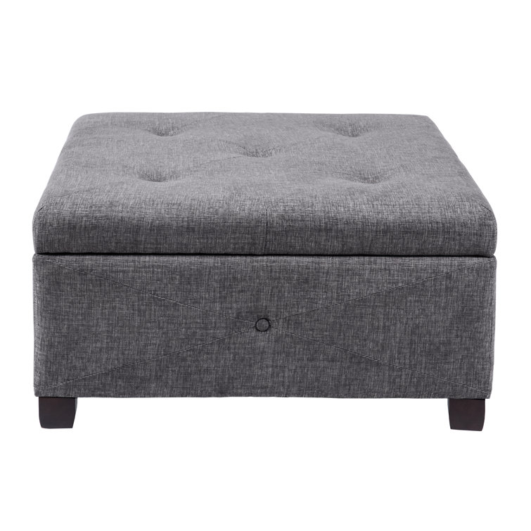 Charcoal Tufted Square Storage Ottoman with Graduated Legs