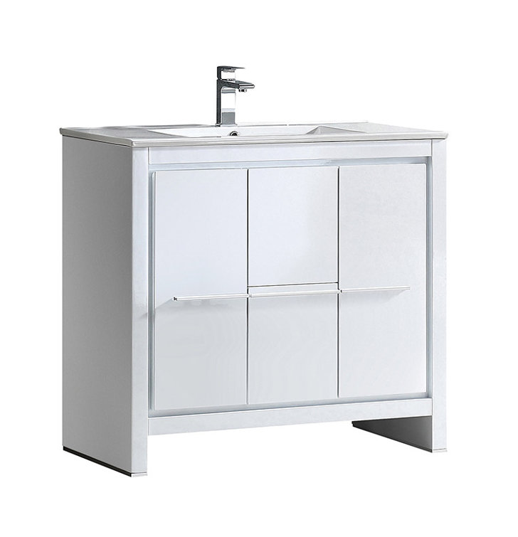 Allier 36" White Modern Plywood Vanity with Integrated Ceramic Sink