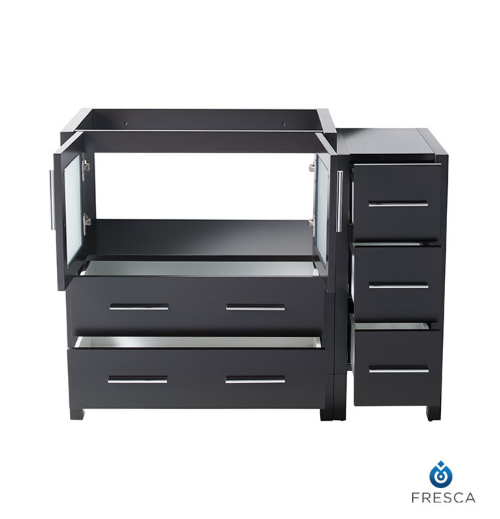Espresso Engineered Wood 42" Freestanding Vanity Base with Frosted Glass Doors