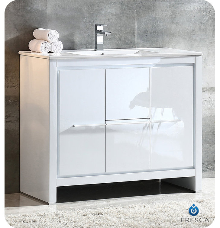 White Ceramic Top Free-Standing Single Sink Vanity