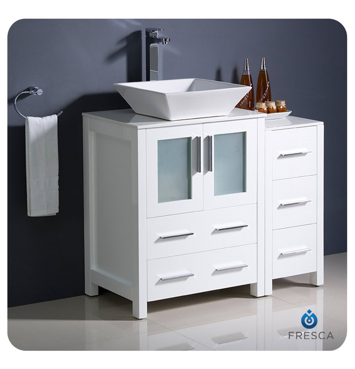 Torino 36" White Engineered Wood Vanity with Ceramic Vessel Sink