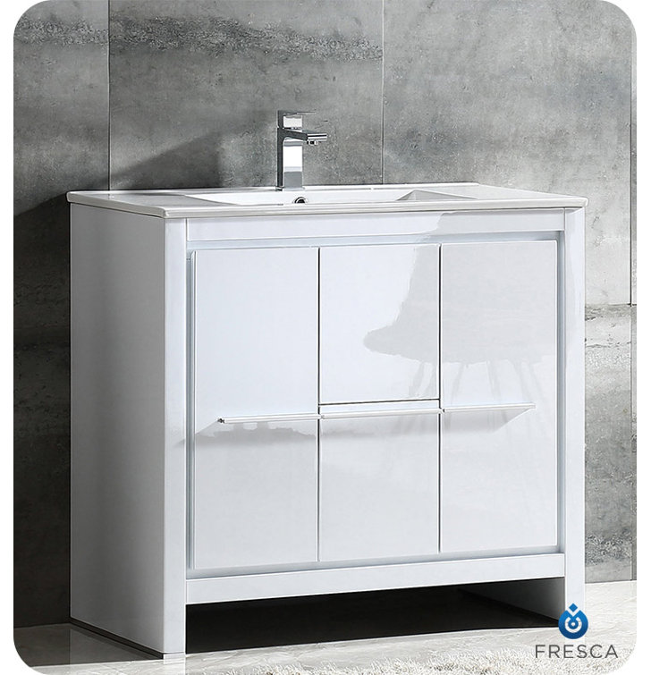 Allier 36" White Modern Plywood Vanity with Integrated Ceramic Sink
