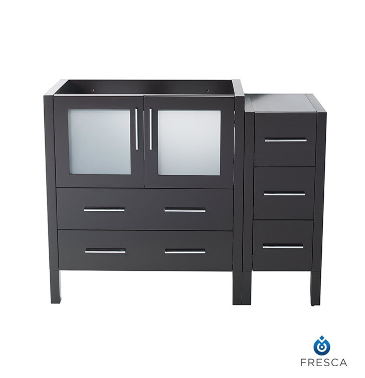 Espresso Engineered Wood 42" Freestanding Vanity Base with Frosted Glass Doors