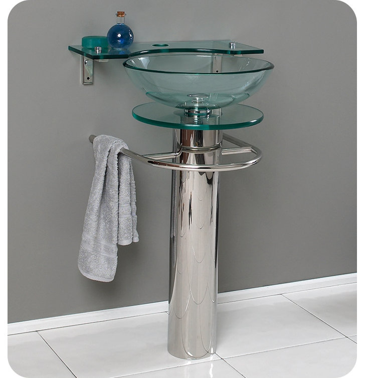 Ovale 24" Green Glass Pedestal Sink with Chrome Stand
