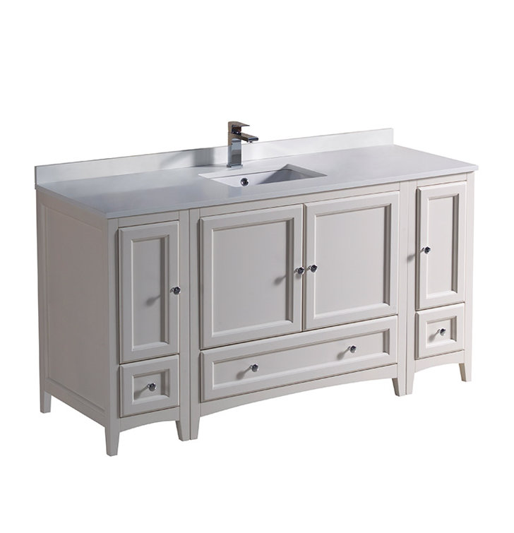 Oxford 60" Antique White Quartz Stone Vanity with Ceramic Sink