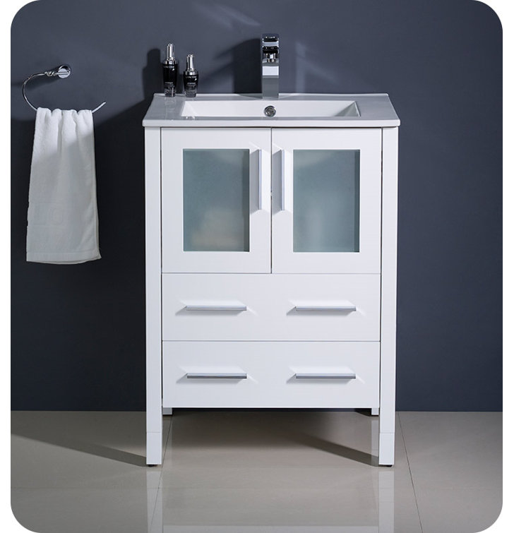 24" Modern White Engineered Wood Bathroom Vanity with Integrated Ceramic Sink