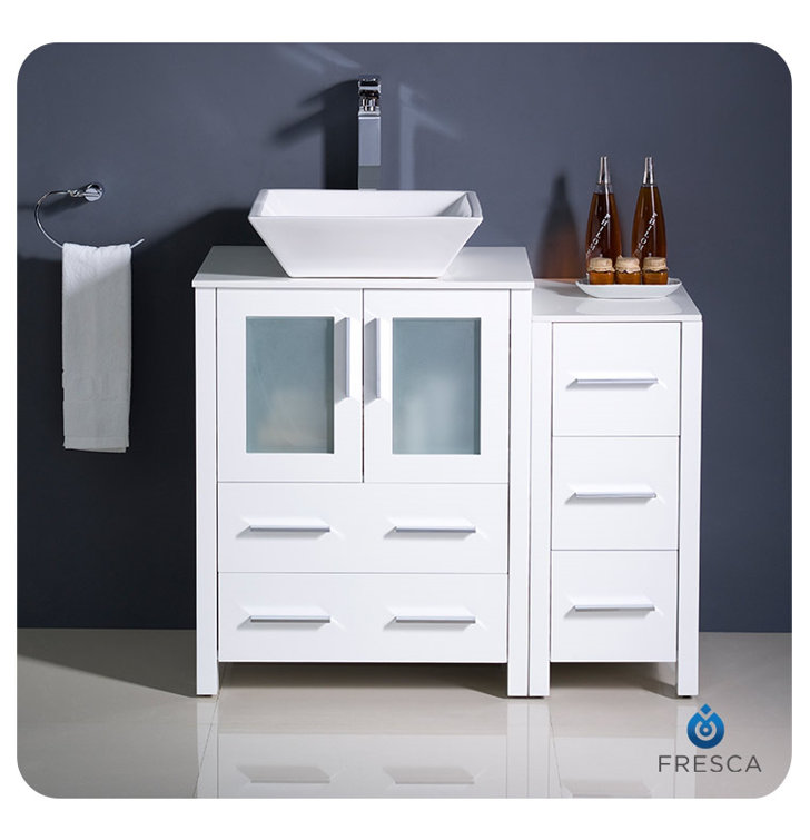Torino 36" White Engineered Wood Vanity with Ceramic Vessel Sink
