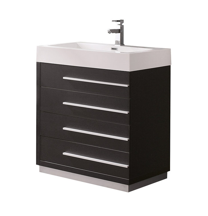 Sleek 30" Black MDF Modern Vanity with Integrated Acrylic Sink
