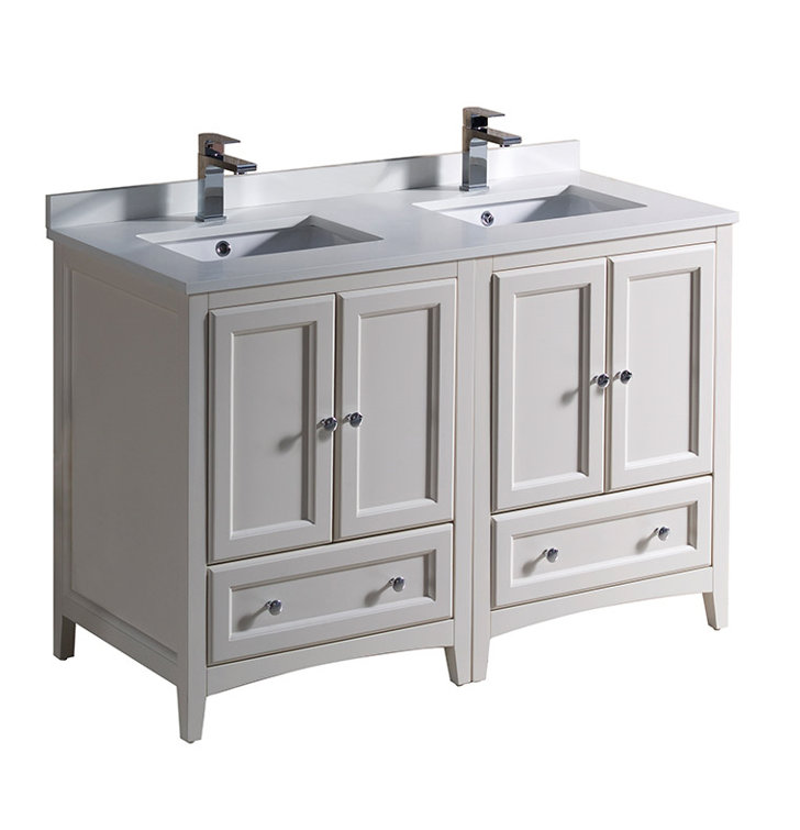 Antique White 48" Double Sink Freestanding Vanity with Quartz Top