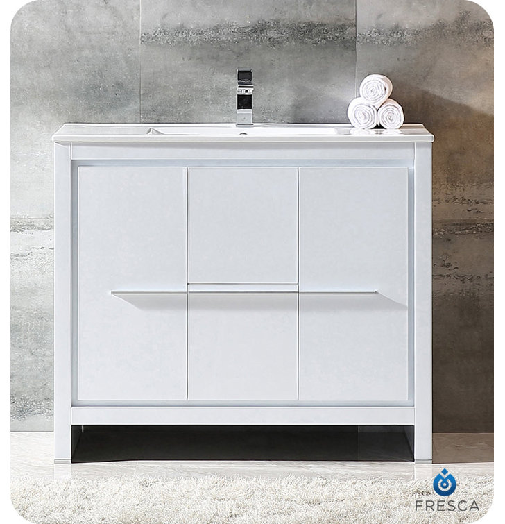 White Ceramic Top Free-Standing Single Sink Vanity