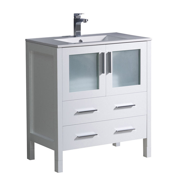 White 30" Modern Freestanding Bathroom Vanity with Ceramic Top