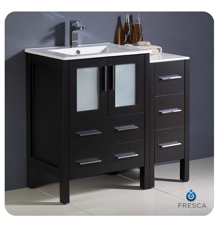 Espresso Engineered Wood Single Sink Vanity with Ceramic Top
