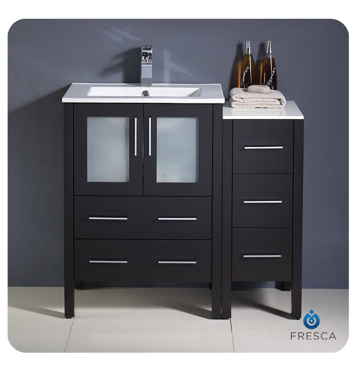 Espresso Engineered Wood Single Sink Vanity with Ceramic Top