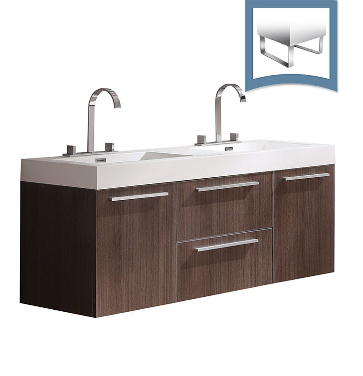 Gray Oak 54" Wall-Mount Double Sink Vanity with Acrylic Top