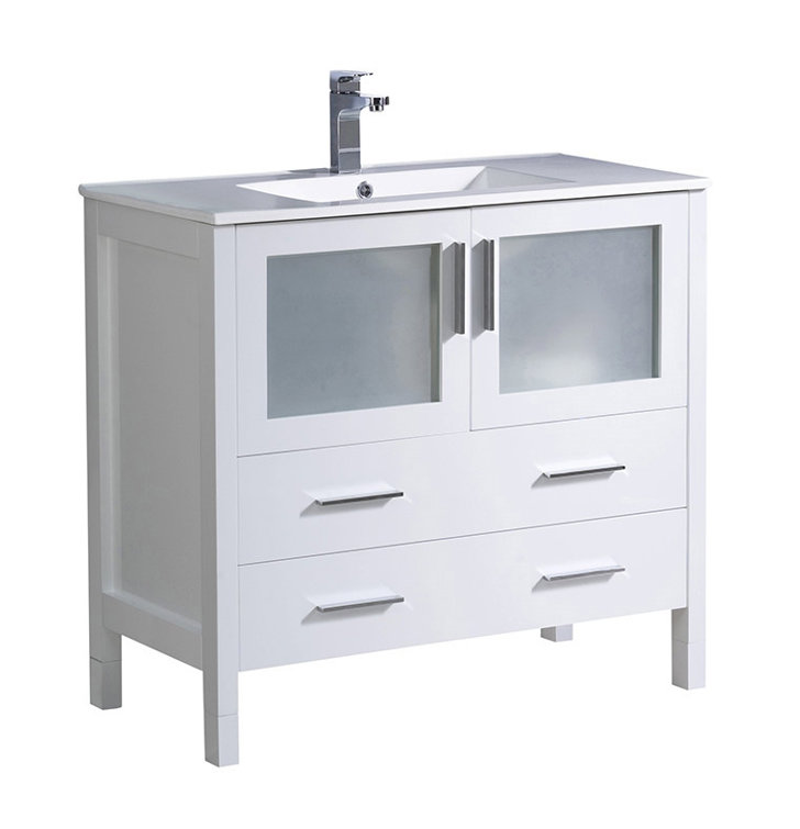 White Engineered Wood Freestanding Modern Bathroom Vanity Base