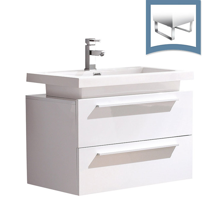 White MDF Wall-Mounted Vanity with Acrylic Vessel Sink