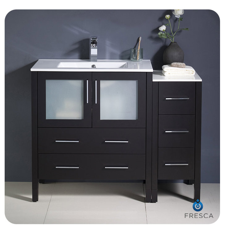 Espresso Engineered Wood 42" Freestanding Vanity Base with Frosted Glass Doors