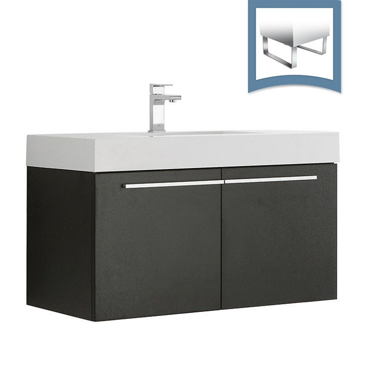 Sleek Black 35" Modern Wall-Mounted Vanity with Integrated Sink