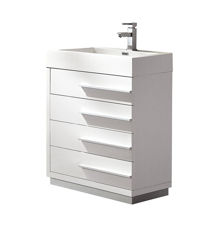 24-Inch Glossy White MDF Freestanding Vanity with Acrylic Sink