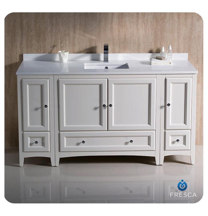 Oxford 60" Antique White Quartz Stone Vanity with Ceramic Sink