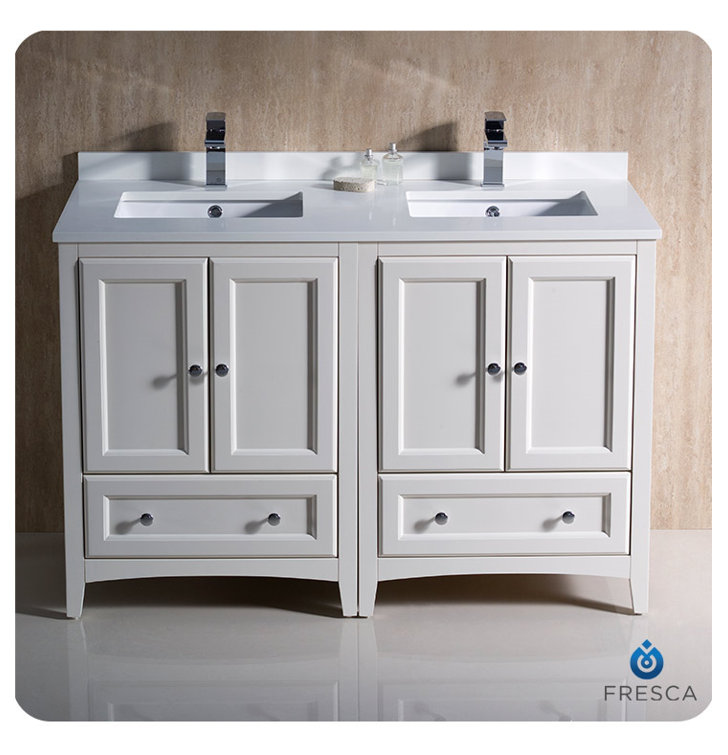 Antique White 48" Double Sink Freestanding Vanity with Quartz Top