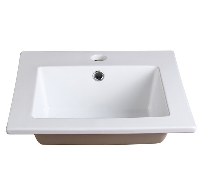 16 Inch White Ceramic Square Drop-In Bathroom Sink with Overflow
